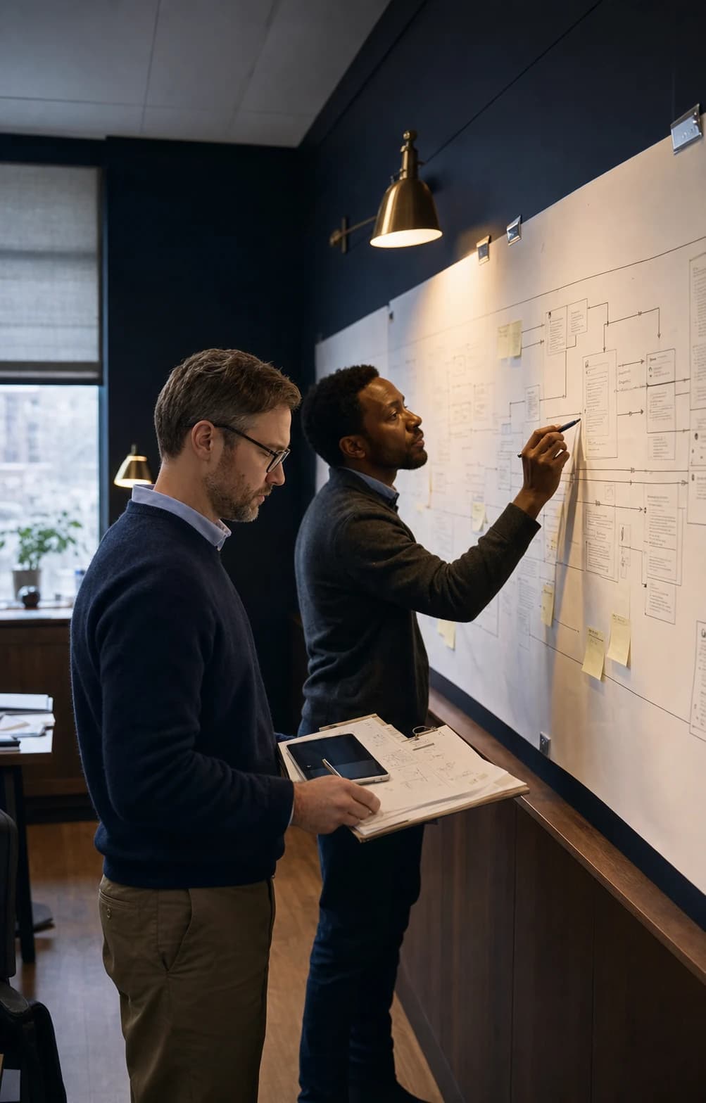 Two consultants mapping operational dependencies during an ARC assessment