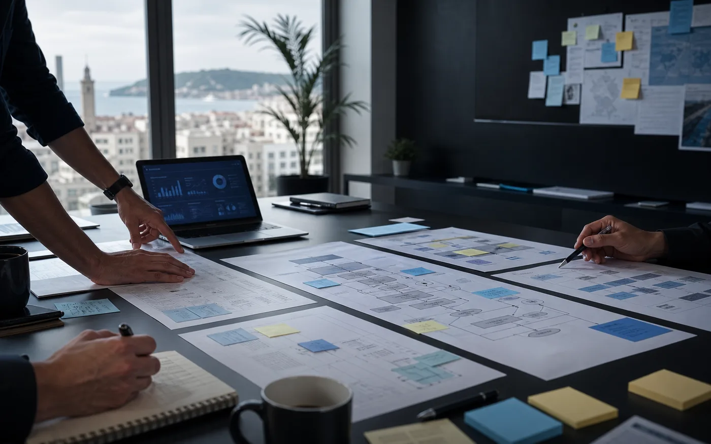 Consulting team assessing operating constraints and transformation priorities